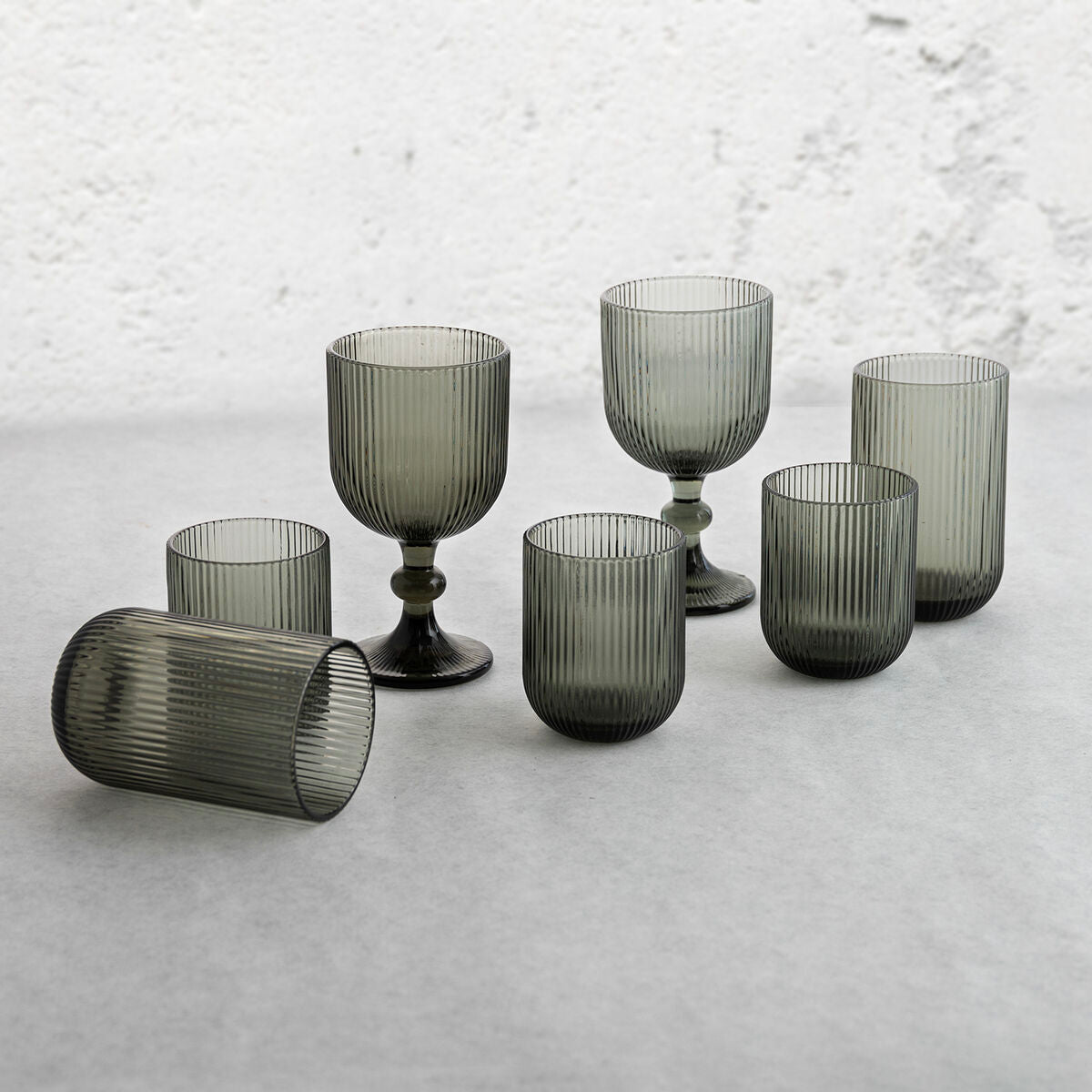 Wine glass Bidasoa Fosil Grey Glass 370 ml (6 Units)-5